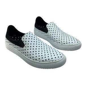 Mark Nason Aimee Women Sz 7 White Black Leather Slip On Sneakers Shoes Polka Dot
